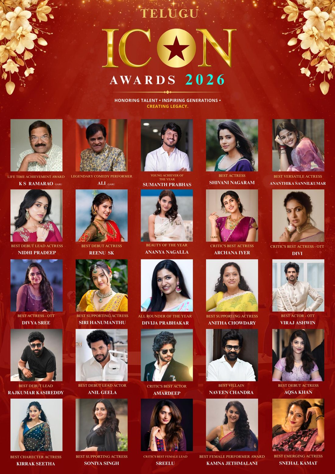 Telugu Icon Awards 2026 confirmed celebrities — part 1
